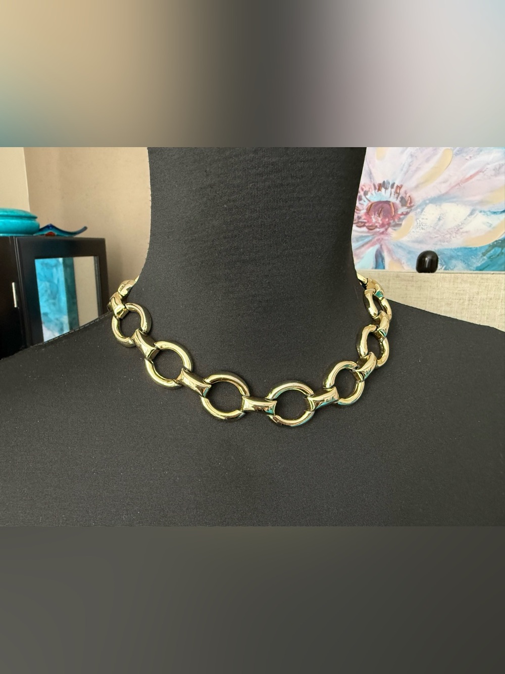 Vintage 1980s Gold Circular Link Collar Necklace